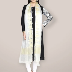 White Organza Banarasi Dupatta with Woven Zari Temple Border