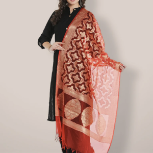 Pure Banarasi Woven Organza Red & Gold dupatta