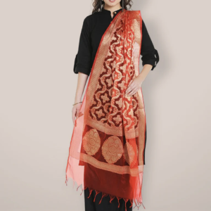 Pure Banarasi Woven Organza Red & Gold dupatta