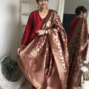 Maroon Banarasi Silk Dupatta with Floral Weaving