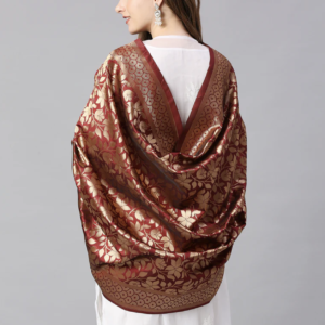 Maroon Banarasi Silk Dupatta with Floral Weaving