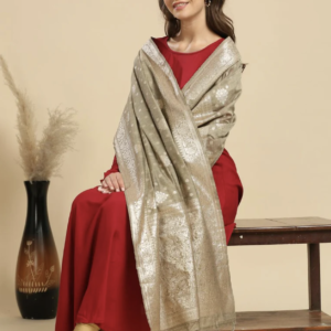 Sage Green Banarasi Dupatta in Chanderi Blended Silk With Gold Weaving