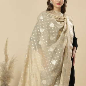 Light Gold Banarasi Dupatta in Chanderi Blended Silk With Gold Weaving