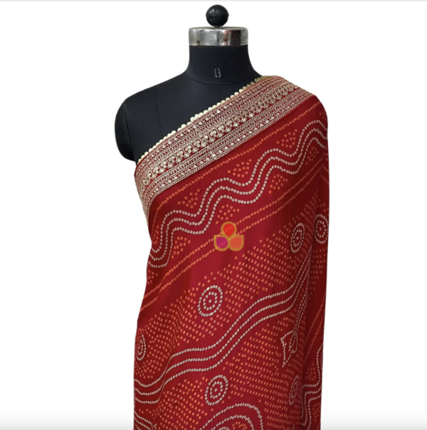 Bridal Red Kareena Royale Bandhani Silk Dupatta - Image 3