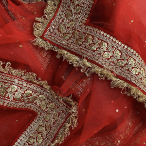 Bridal Embroidered Fringed Net Dupatta