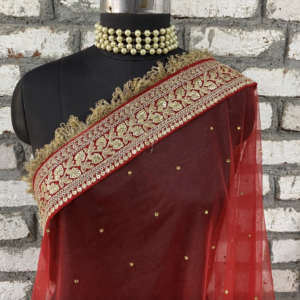 Bridal Embroidered Fringed Net Dupatta