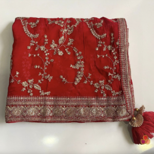 Red Regal Zari Embroidered Chinnon Bridal Dupatta