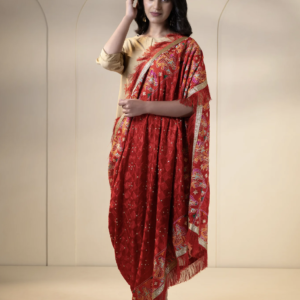 Red Silk Phulkari Bridal Dupatta Embroidered and Chiffon Texture