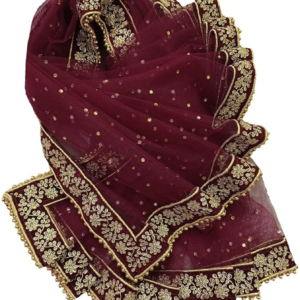 Womens Bridal Net Dupatta with Embroidery Border