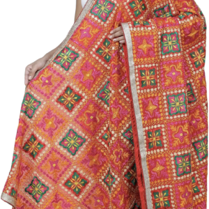 Red Punjabi Phulkari Dupatta with Embroidery and Floral Pattern