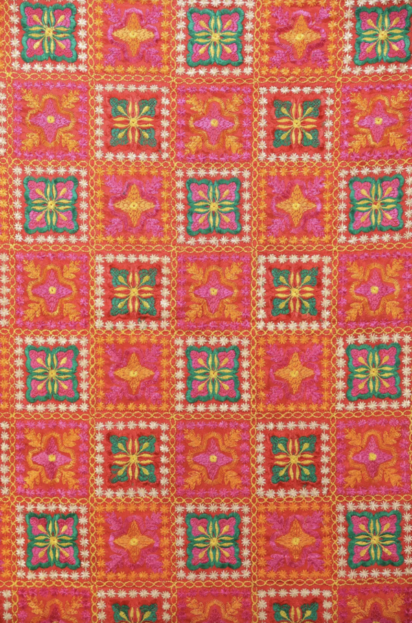 Red Punjabi Phulkari Dupatta with Embroidery and Floral Pattern - Image 4