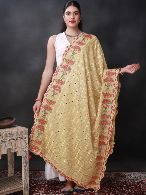 Phulkari Punjabi Dupatta with Peacock Embroidery
