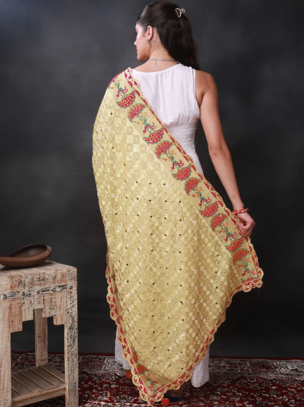 Phulkari Punjabi Dupatta with Peacock Embroidery - Image 3