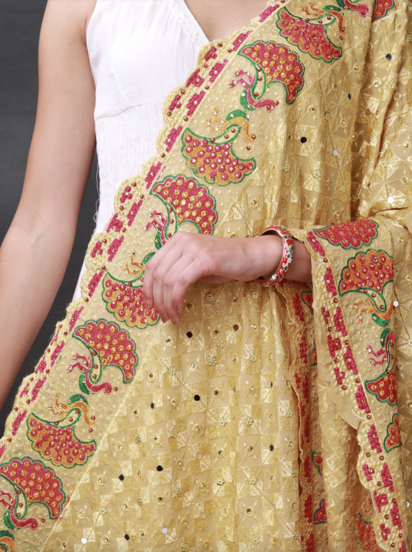 Phulkari Punjabi Dupatta with Peacock Embroidery - Image 2