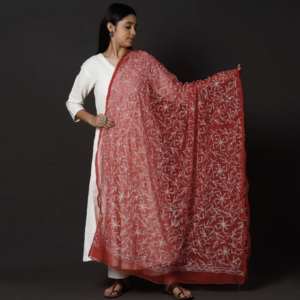 Lucknowi Chikankari Embroidered Georgette Dupatta