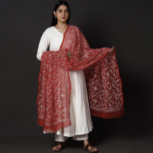 Lucknowi Chikankari Embroidered Georgette Dupatta