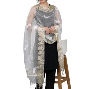 Chikankari Lucknowi Dupatta with Hand Embroidery and Zari Fabric