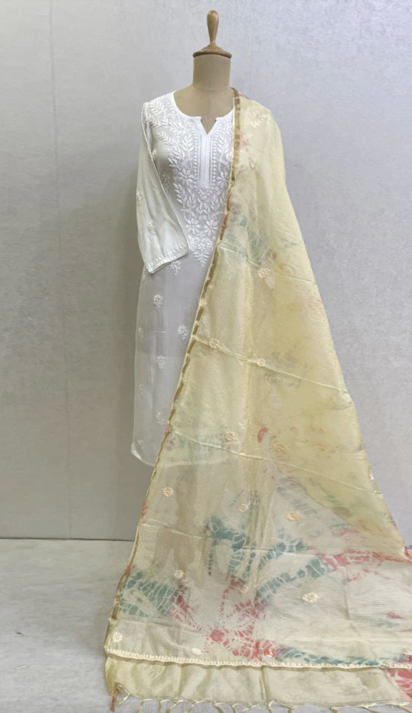 Women's Lucknowi Handcrafted Chikankari Kota Chanderi Dupatta
