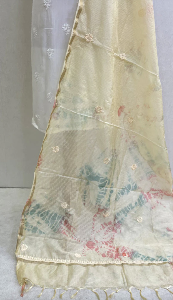 Women's Lucknowi Handcrafted Chikankari Kota Chanderi Dupatta - Image 3