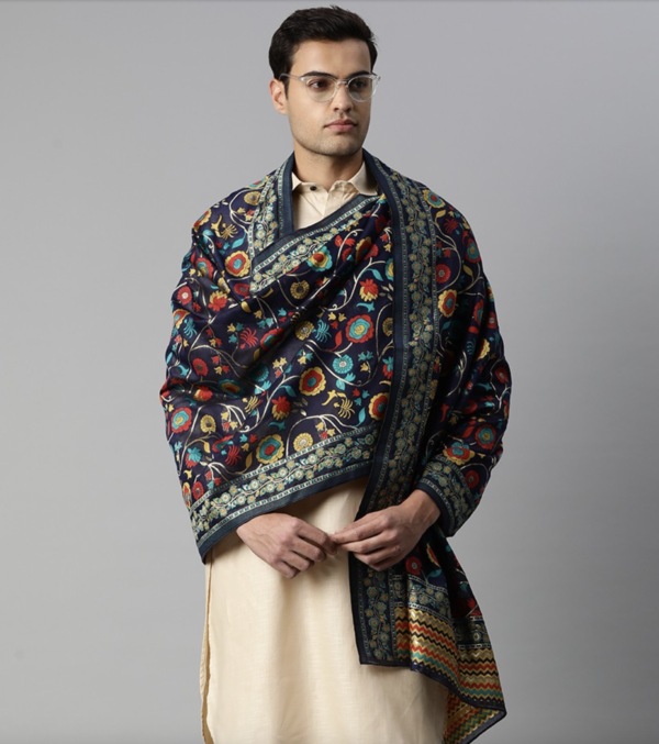 Men Woven Printed Design Silk Zari Dupatta - Image 2