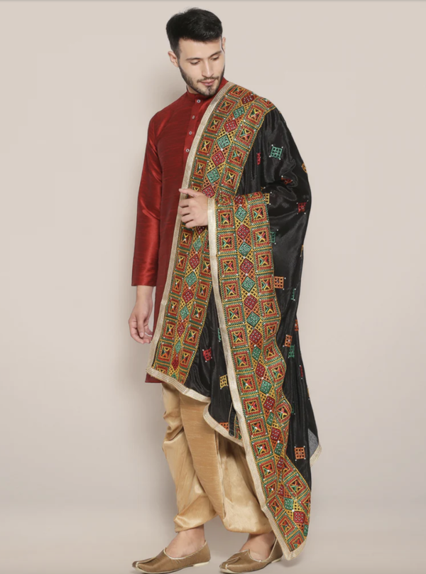 Men's Gold and Black Phulkari Chinnon Dupatta