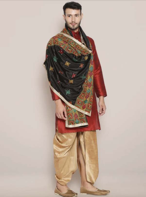 Men's Gold and Black Phulkari Chinnon Dupatta - Image 2