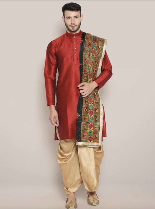 Men's Gold and Black Phulkari Chinnon Dupatta - Image 3