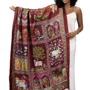 Printed Women’s Embroidered Pichwai Kalamkari Marwadi Woolen Shawl