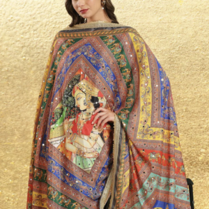 Digital Printed Mirror Work Chinnon Dupatta