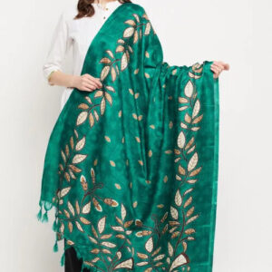 Digital Teal Green Printed Art Silk Dupatta